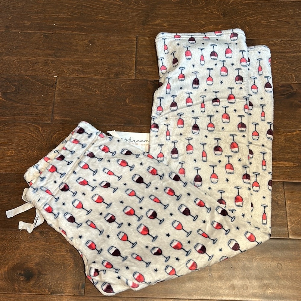 Daydream womens Wine Glasses Print Plush Soft Pajama Pants New New